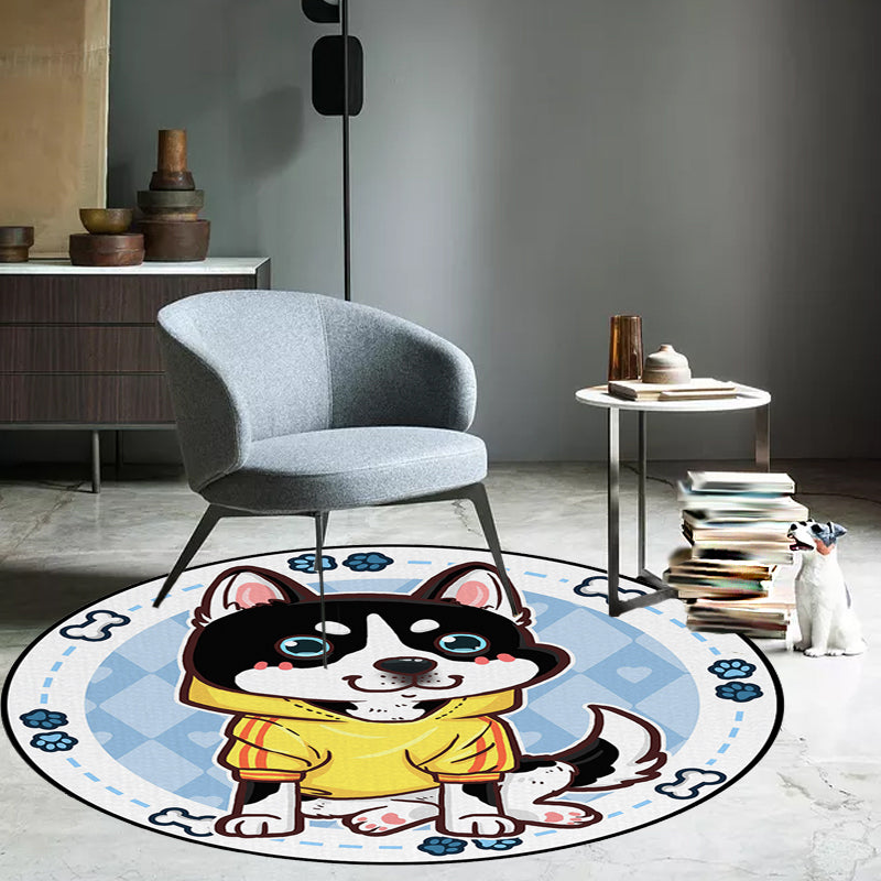 Stornfield | Beautiful polyester children's rug with a dog, banana and pink and yellow balloon pattern, washable rug for kids' room