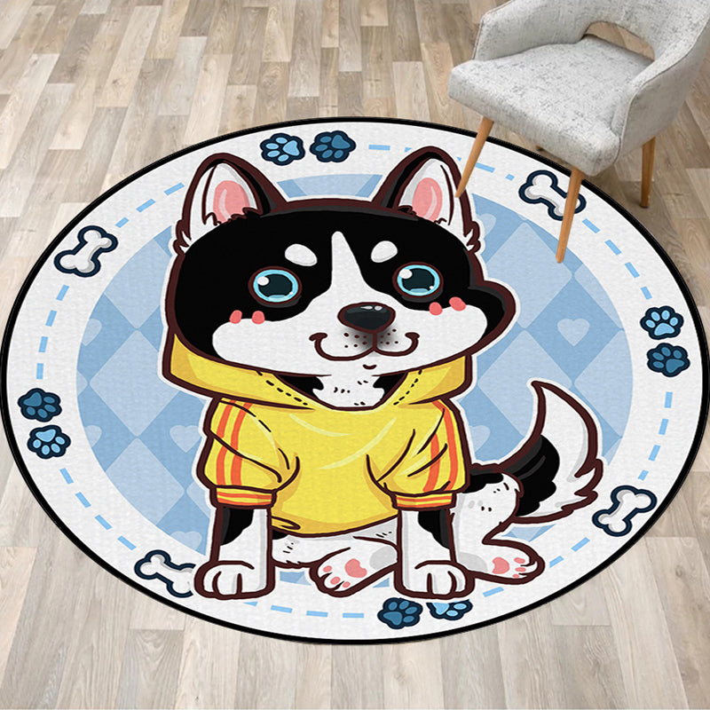 Stornfield | Beautiful polyester children's rug with a dog, banana and pink and yellow balloon pattern, washable rug for kids' room