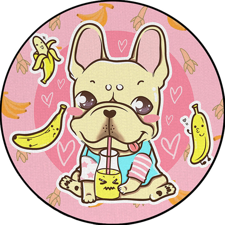 Stornfield | Beautiful polyester children's rug with a dog, banana and pink and yellow balloon pattern, washable rug for kids' room