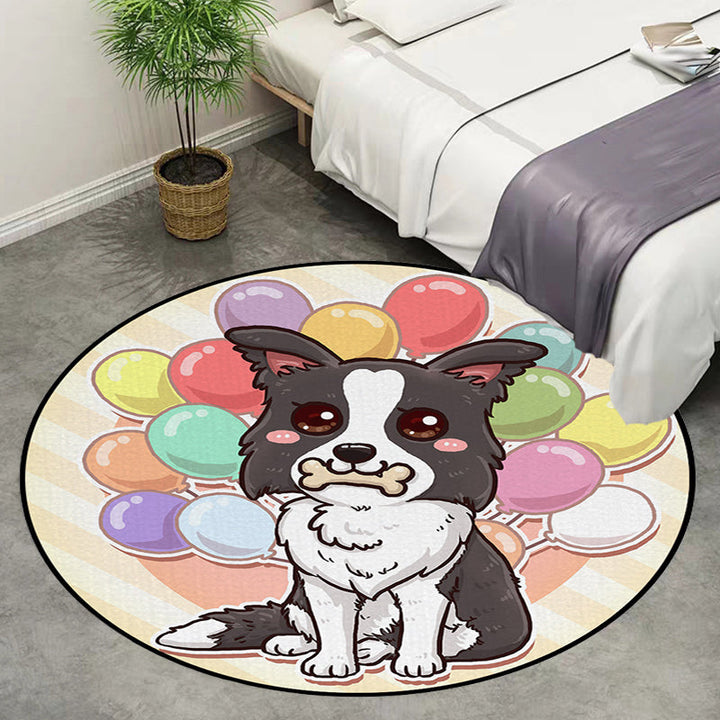 Stornfield | Beautiful polyester children's rug with a dog, banana and pink and yellow balloon pattern, washable rug for kids' room