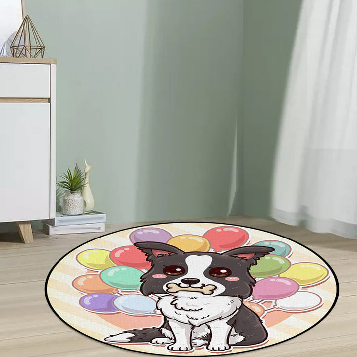 Stornfield | Beautiful polyester children's rug with a dog, banana and pink and yellow balloon pattern, washable rug for kids' room