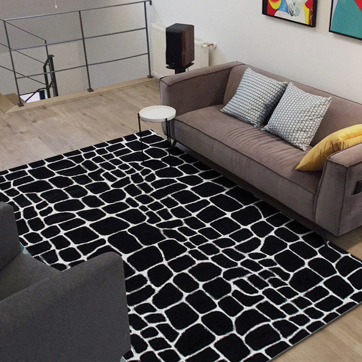 Stornfield | Black and White Crocodile Pattern Contemporary Polyester Rug Washable Non-Slip Backing Living Room Rug