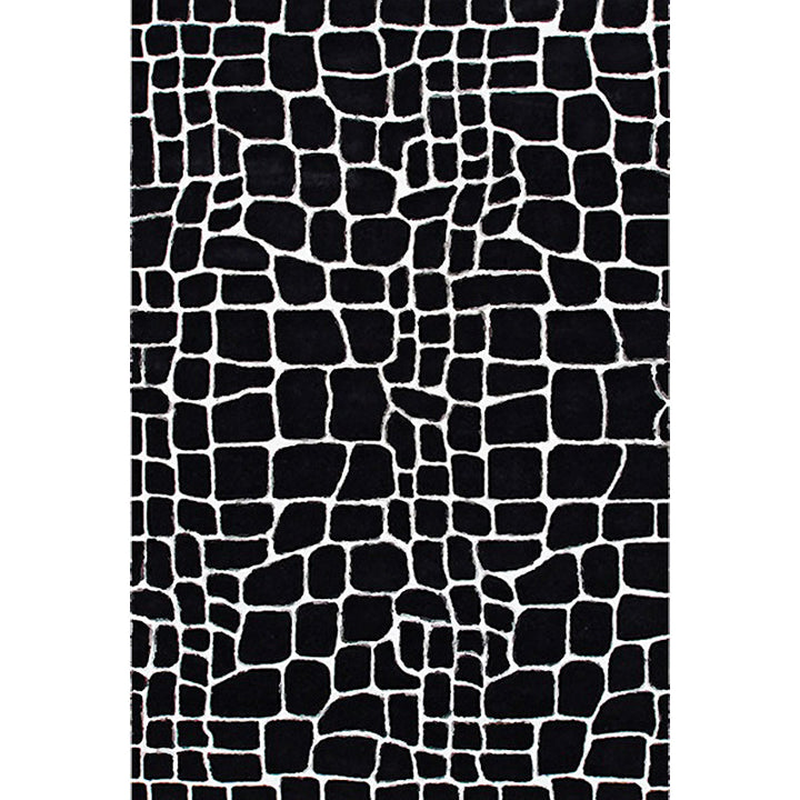 Stornfield | Black and White Crocodile Pattern Contemporary Polyester Rug Washable Non-Slip Backing Living Room Rug