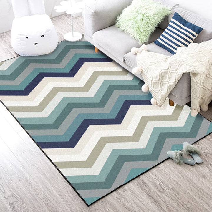 Stornfield | Blue Bedroom Rug New Arrival Geometric Wave Pattern Stain Resistant Polyester Rug