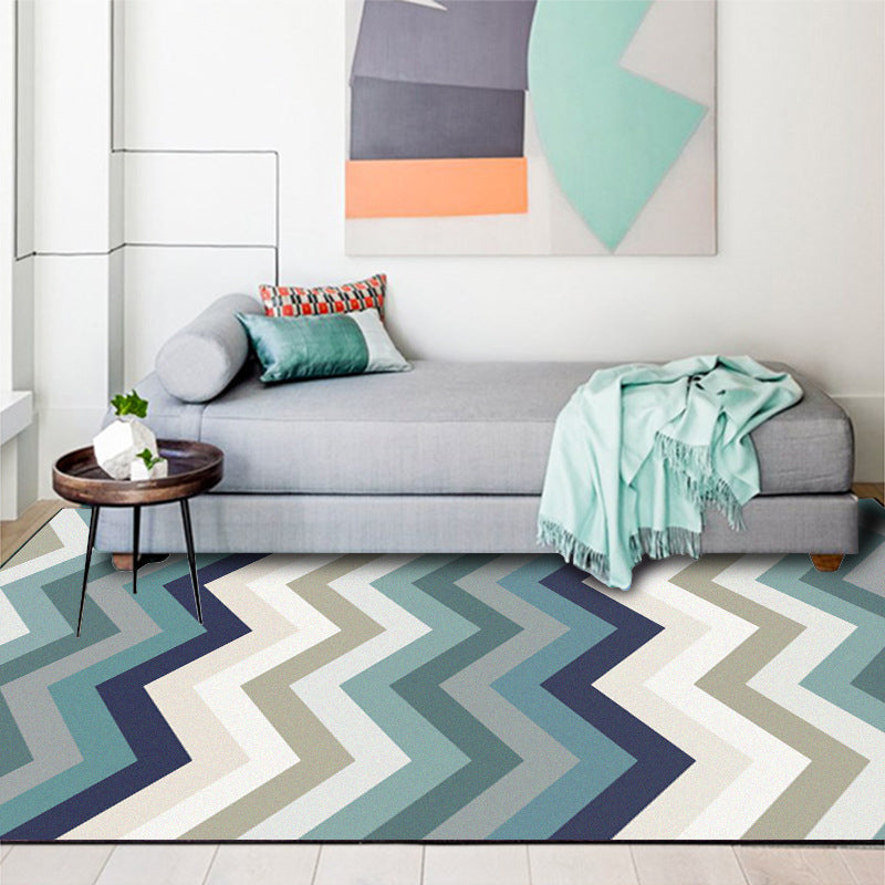 Stornfield | Blue Bedroom Rug New Arrival Geometric Wave Pattern Stain Resistant Polyester Rug