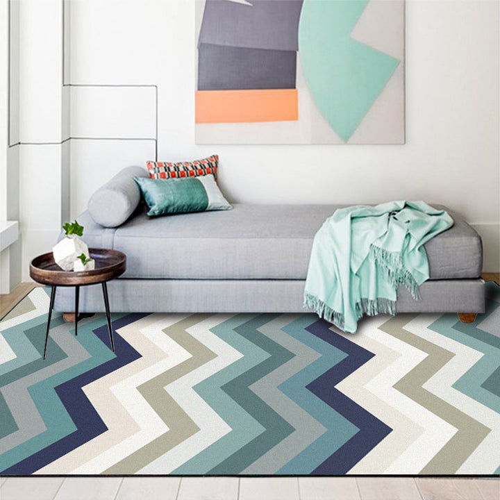 Stornfield | Blue Bedroom Rug New Arrival Geometric Wave Pattern Stain Resistant Polyester Rug