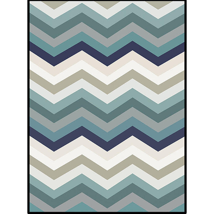 Stornfield | Blue Bedroom Rug New Arrival Geometric Wave Pattern Stain Resistant Polyester Rug