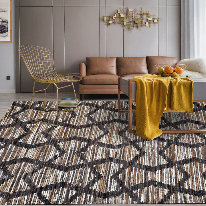 Stornfield | Brown Bedroom Rug Geometric Striped Wave Pattern Polyester Rug Non-slip Carpet