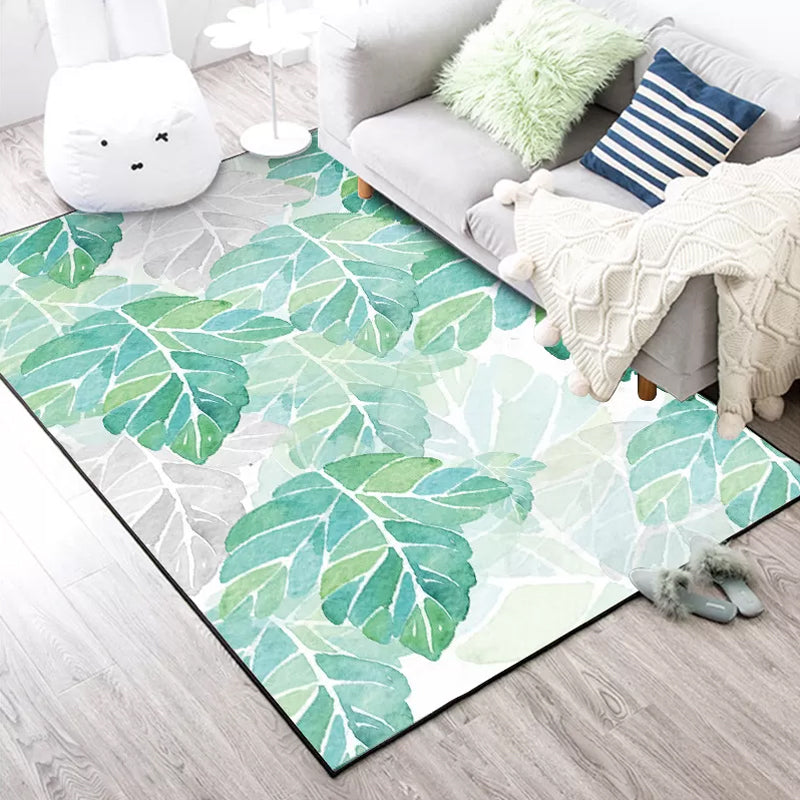 Stornfield | Green and White Bedroom Rug, Botanical Tropical Leaf Pattern, Stain-Resistant and Washable Polyester Rug