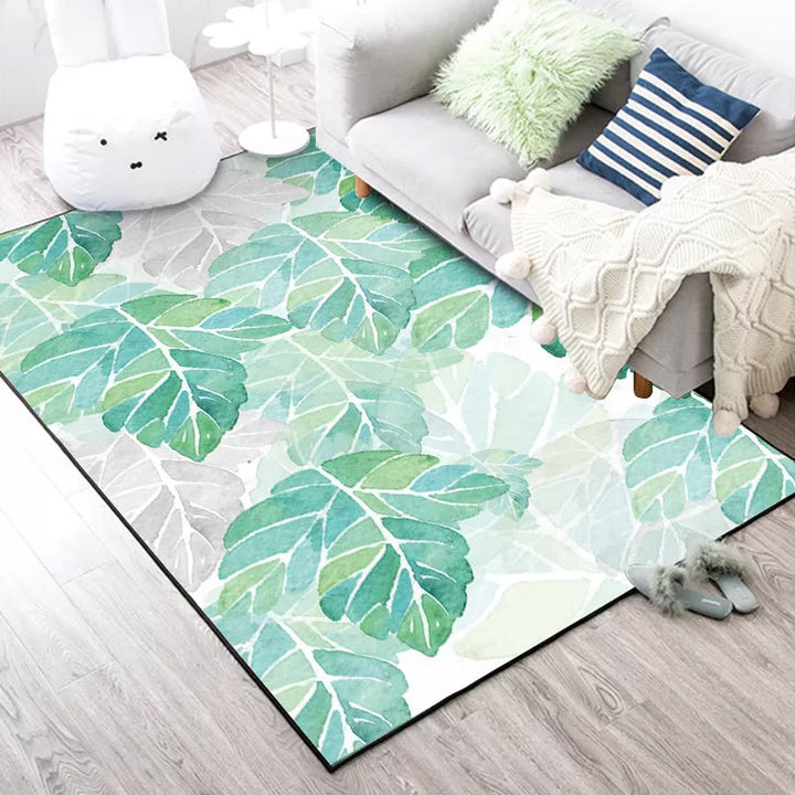 Stornfield | Green and White Bedroom Rug, Botanical Tropical Leaf Pattern, Stain-Resistant and Washable Polyester Rug