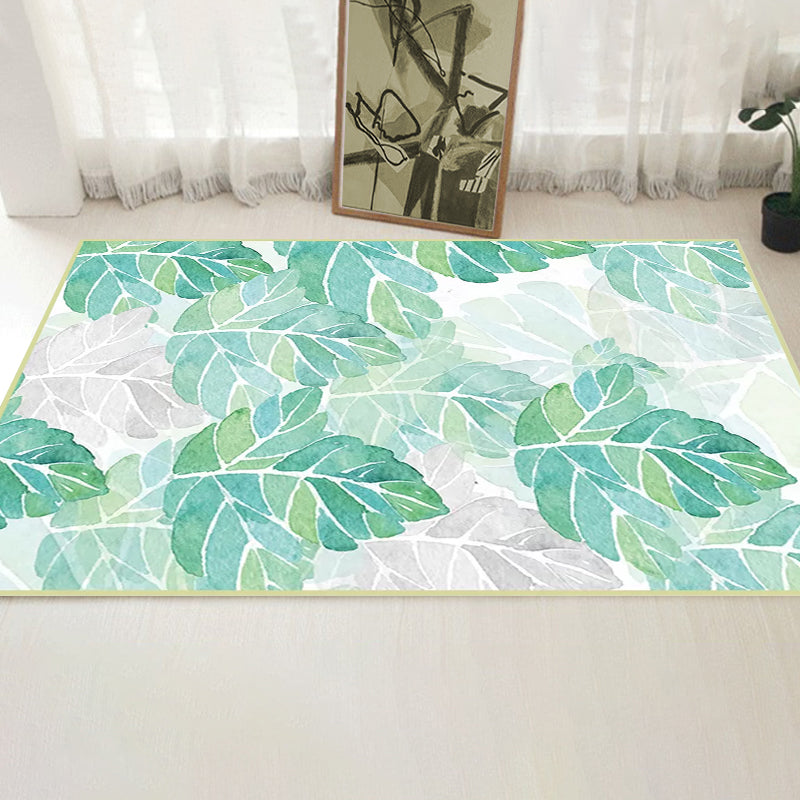 Stornfield | Green and White Bedroom Rug, Botanical Tropical Leaf Pattern, Stain-Resistant and Washable Polyester Rug