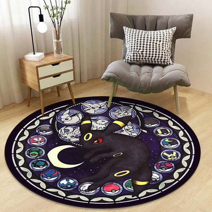 Stornfield | Stylish kids' rug in black and yellow with fairy tale rabbit, bear and snowman pattern, washable polyester rug for children's room