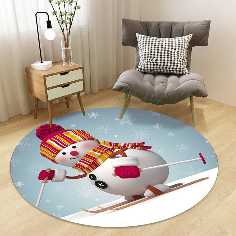 Stornfield | Stylish kids' rug in black and yellow with fairy tale rabbit, bear and snowman pattern, washable polyester rug for children's room