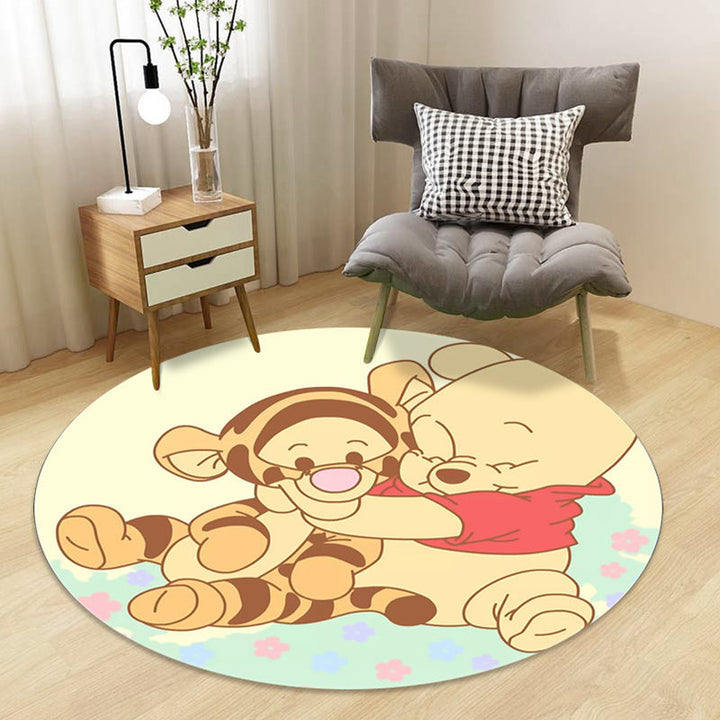 Stornfield | Stylish kids' rug in black and yellow with fairy tale rabbit, bear and snowman pattern, washable polyester rug for children's room
