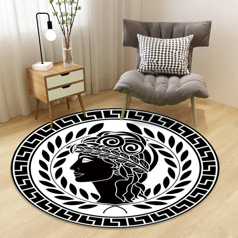 Stornfield | Stylish kids' rug in black and yellow with fairy tale rabbit, bear and snowman pattern, washable polyester rug for children's room