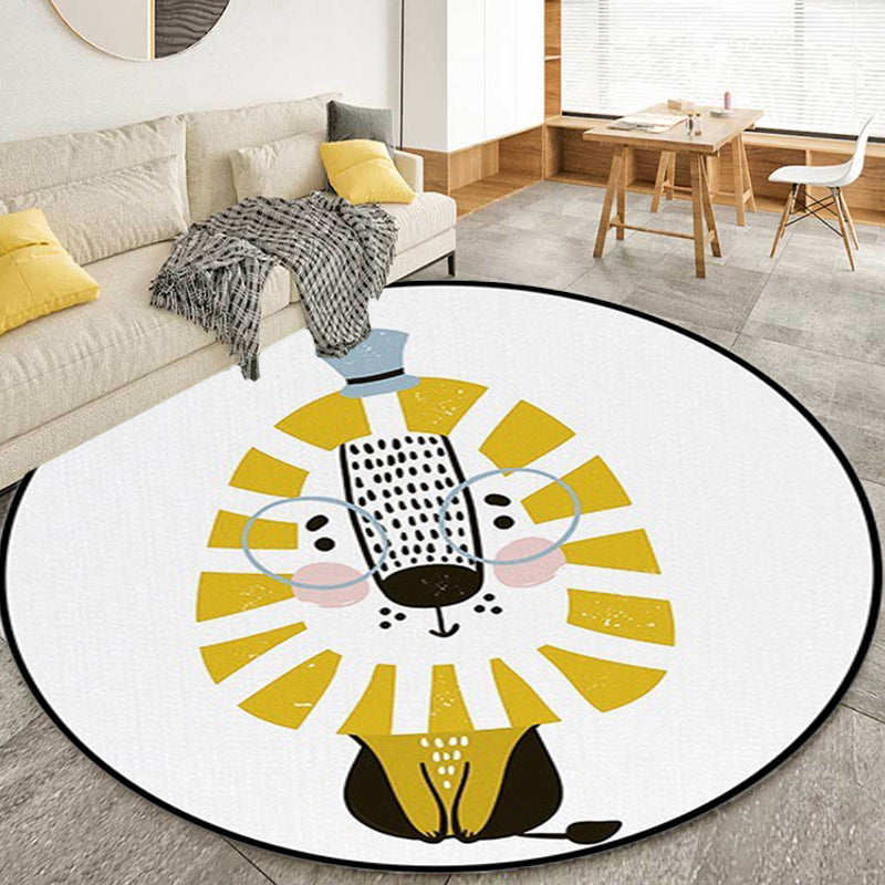 Stornfield | White Children's Bedroom Rug Polyester Lion Animal Pattern Rug Non-Slip Mat