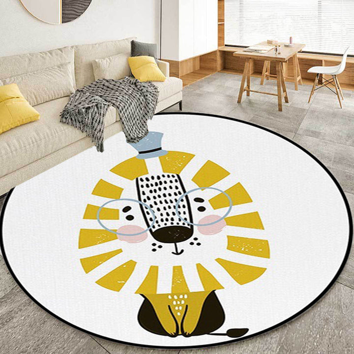 Stornfield | White Children's Bedroom Rug Polyester Lion Animal Pattern Rug Non-Slip Mat