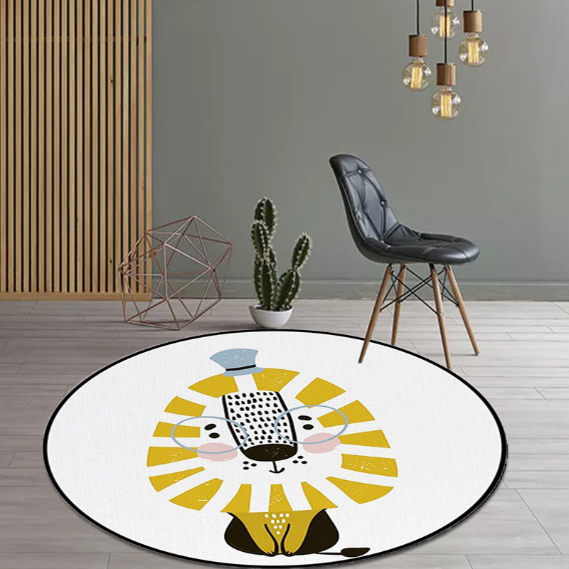 Stornfield | White Children's Bedroom Rug Polyester Lion Animal Pattern Rug Non-Slip Mat