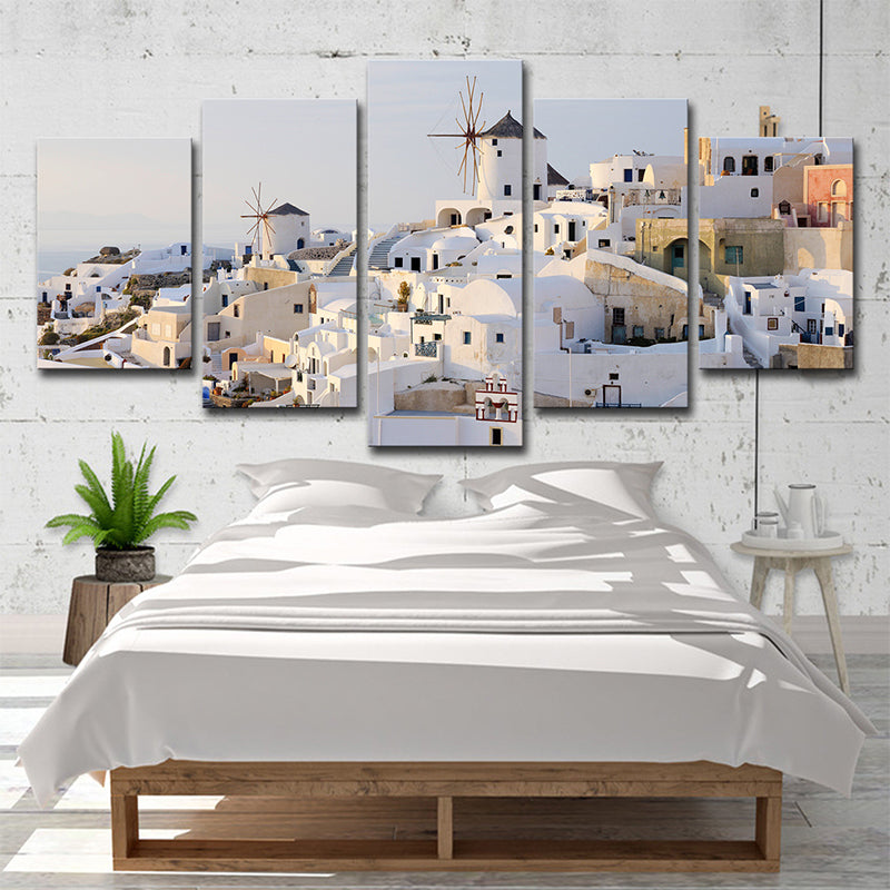 Stornfield | Santorini White Houses Wall Art - Multi-Panel - World Inspired Canvas Print for Bedroom