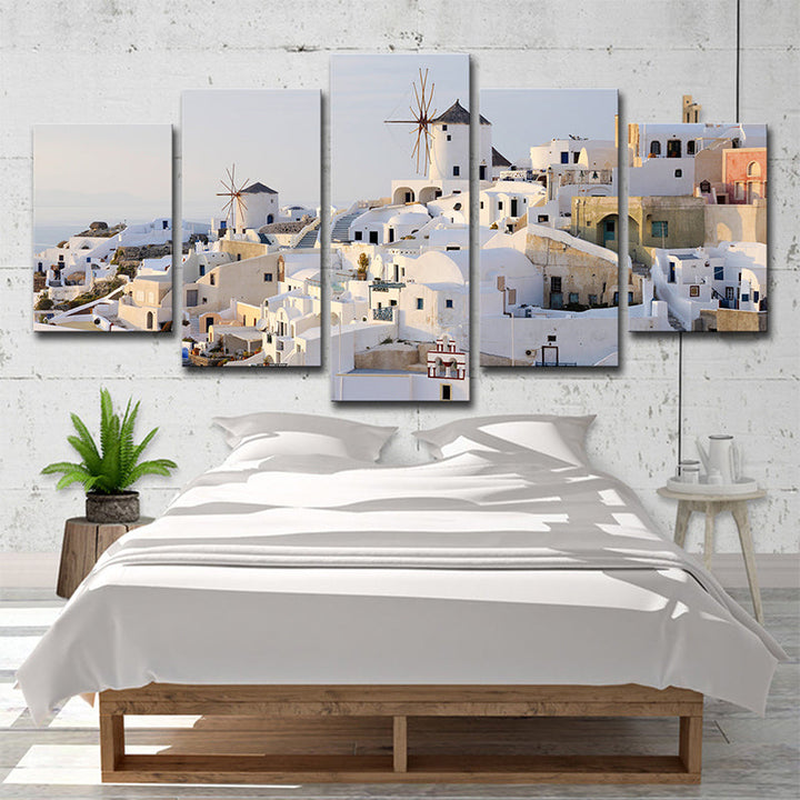 Stornfield | Santorini White Houses Wall Art - Multi-Panel - World Inspired Canvas Print for Bedroom