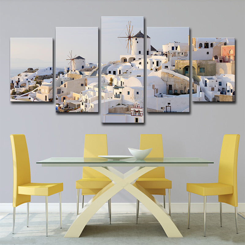 Stornfield | Santorini White Houses Wall Art - Multi-Panel - World Inspired Canvas Print for Bedroom
