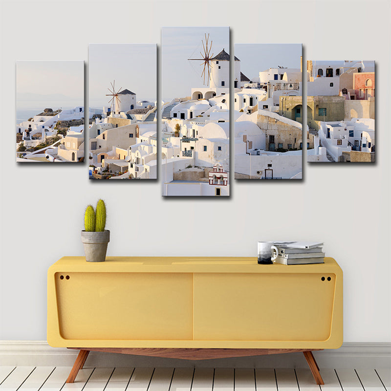 Stornfield | Santorini White Houses Wall Art - Multi-Panel - World Inspired Canvas Print for Bedroom