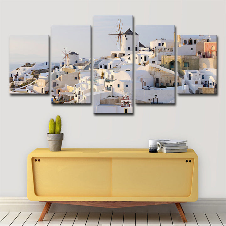 Stornfield | Santorini White Houses Wall Art - Multi-Panel - World Inspired Canvas Print for Bedroom