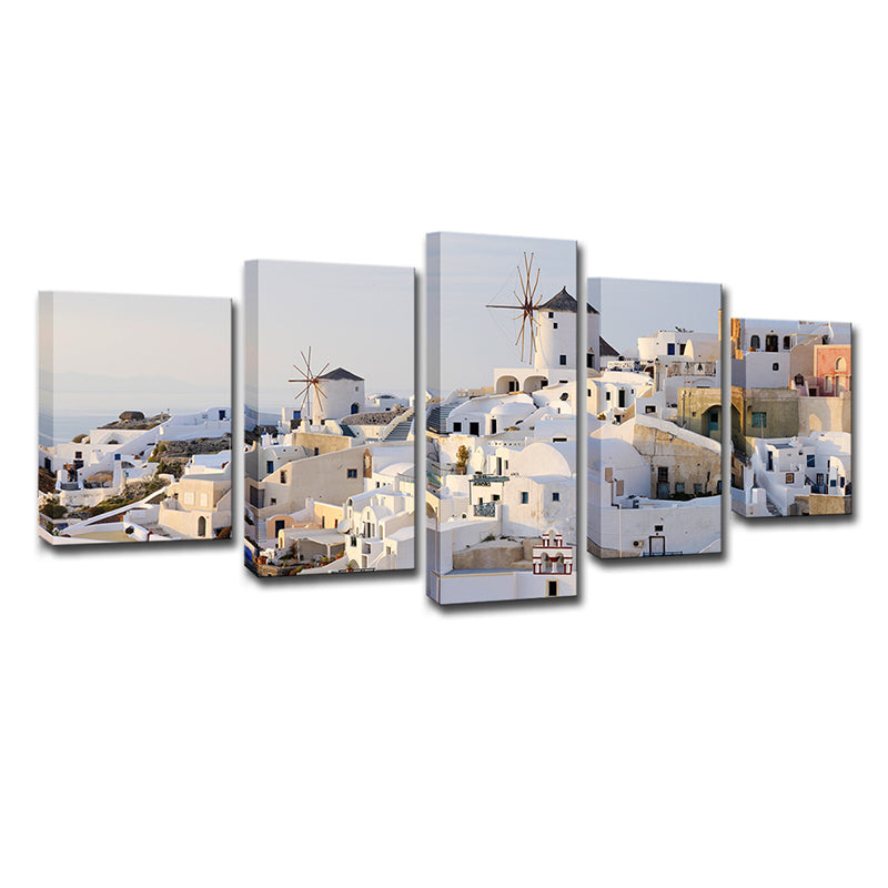 Stornfield | Santorini White Houses Wall Art - Multi-Panel - World Inspired Canvas Print for Bedroom