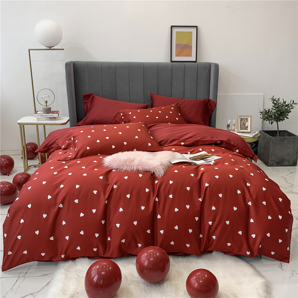 Heart Print Cotton Sateen Duvet Cover Set