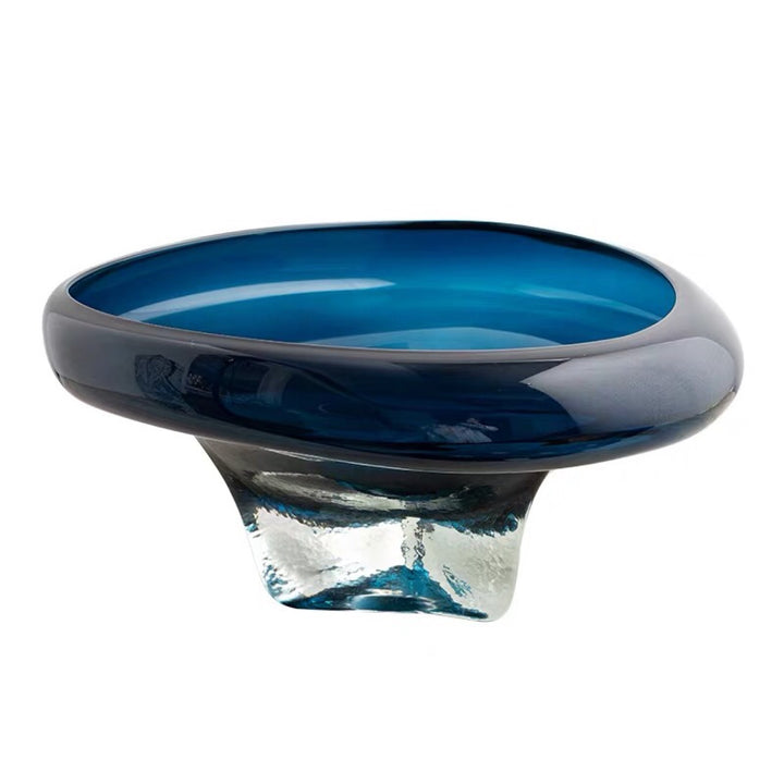 Handblown Thick-Glass Pedestal Centerpiece Bowl Stornfield