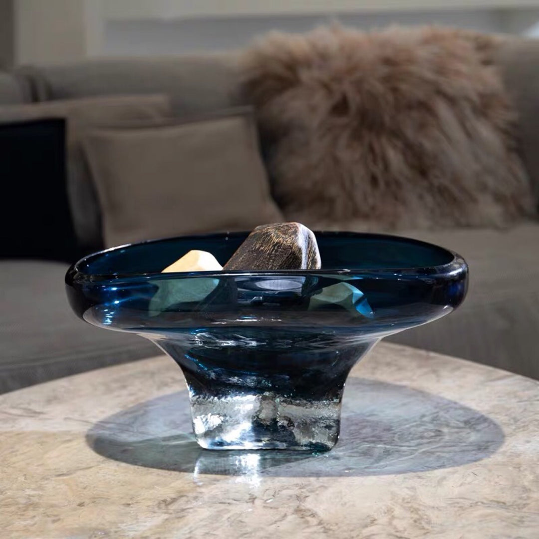 Handblown Thick-Glass Pedestal Centerpiece Bowl Stornfield