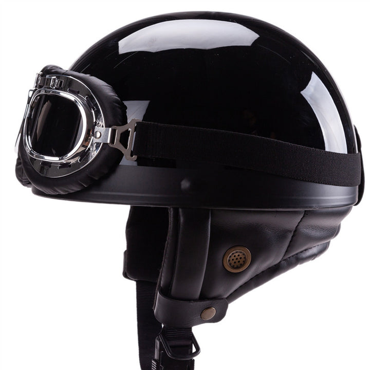 Vintage-Style Open-Face Motorcycle Helmet with Goggles Stornfield