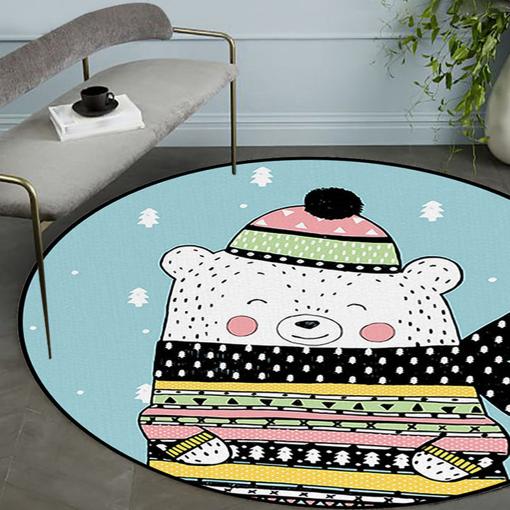 Stornfield | Casual Kids' Rug in Blue, Bear and Tree Pattern, Polyester, Washable, Pet-Friendly for Nursery