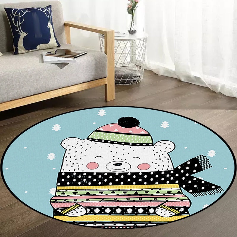 Stornfield | Casual Kids' Rug in Blue, Bear and Tree Pattern, Polyester, Washable, Pet-Friendly for Nursery