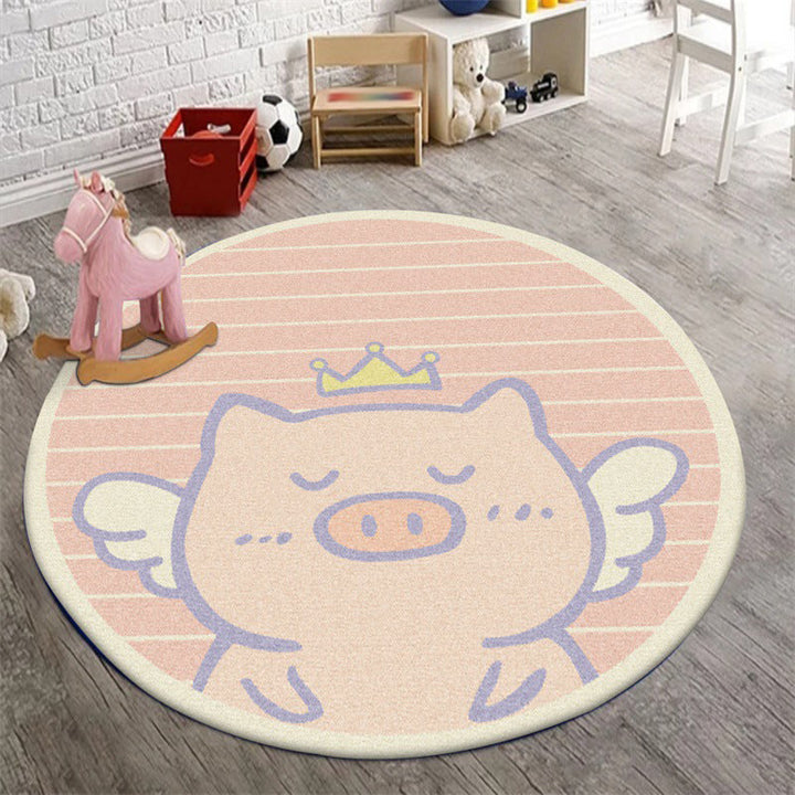 Stornfield | Unique Children's Rug in Pink Animal Pig Wings Stripe Machine Washable Polyester Rug for Nursery