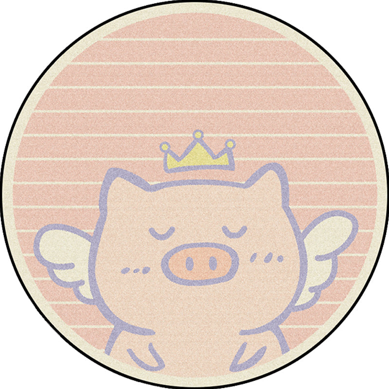Stornfield | Unique Children's Rug in Pink Animal Pig Wings Stripe Machine Washable Polyester Rug for Nursery