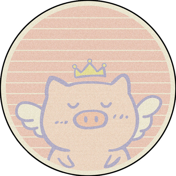Stornfield | Unique Children's Rug in Pink Animal Pig Wings Stripe Machine Washable Polyester Rug for Nursery