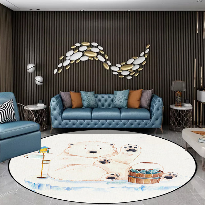 Stornfield | White rug for children's room Kids animal rug Bear dog panda pattern Polyester rug Non-slip