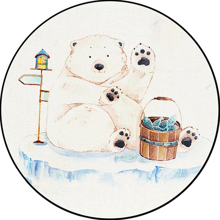 Stornfield | White rug for children's room Kids animal rug Bear dog panda pattern Polyester rug Non-slip