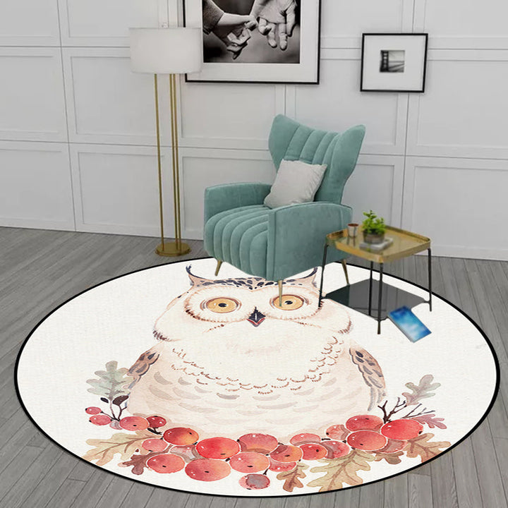 Stornfield | Cute Kids' Rug in White Polyester with Owl, Rabbit, Sloth Animal Pattern, Non-Slip Washable Rug for Children's Bedroom