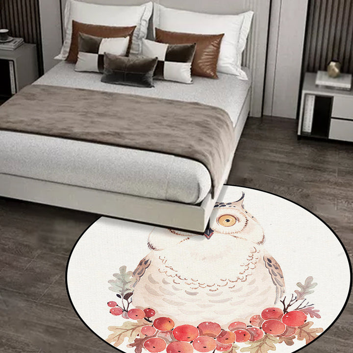 Stornfield | Cute Kids' Rug in White Polyester with Owl, Rabbit, Sloth Animal Pattern, Non-Slip Washable Rug for Children's Bedroom