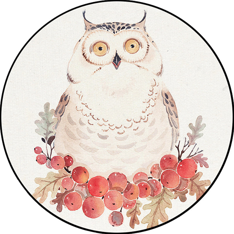 Stornfield | Cute Kids' Rug in White Polyester with Owl, Rabbit, Sloth Animal Pattern, Non-Slip Washable Rug for Children's Bedroom