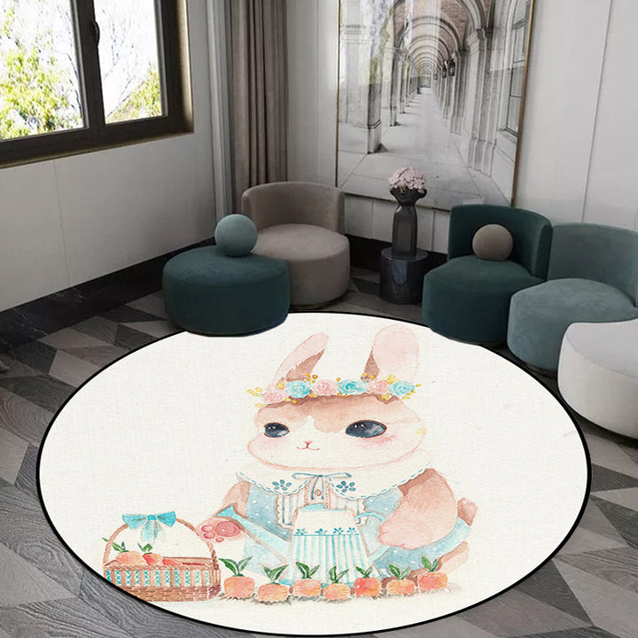 Stornfield | Cute Kids' Rug in White Polyester with Owl, Rabbit, Sloth Animal Pattern, Non-Slip Washable Rug for Children's Bedroom