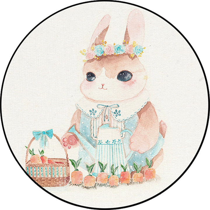 Stornfield | Cute Kids' Rug in White Polyester with Owl, Rabbit, Sloth Animal Pattern, Non-Slip Washable Rug for Children's Bedroom