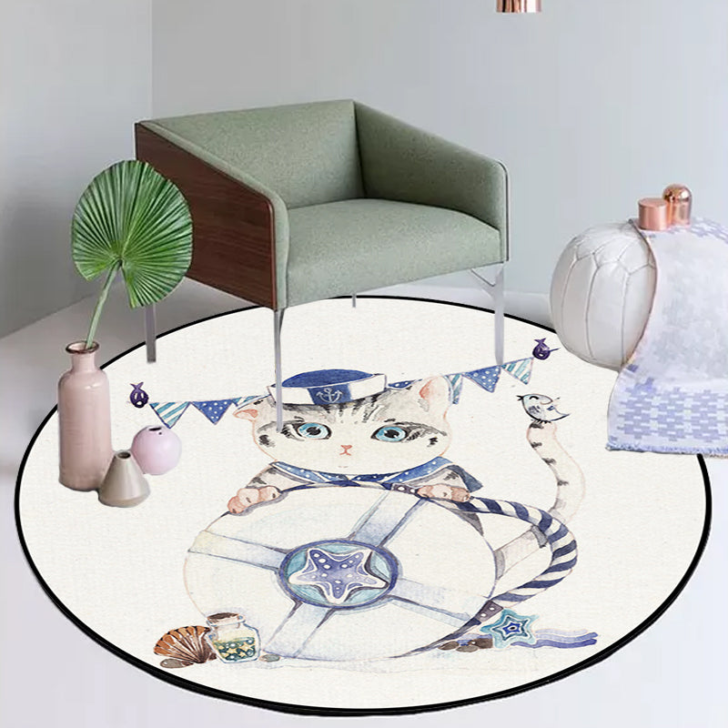 Stornfield | Cute Kids' Rug in White Polyester with Owl, Rabbit, Sloth Animal Pattern, Non-Slip Washable Rug for Children's Bedroom