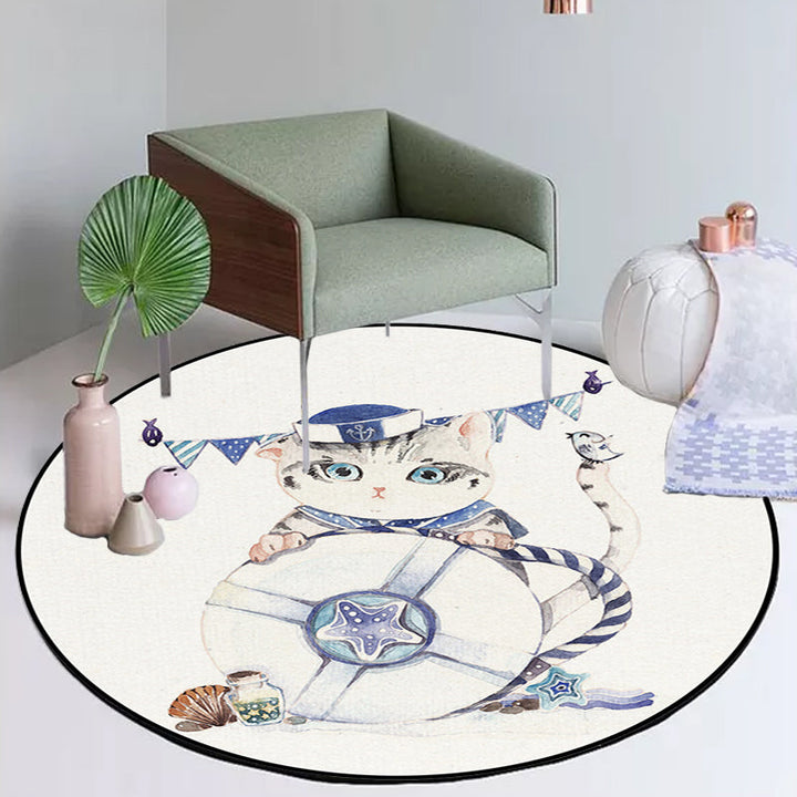 Stornfield | Cute Kids' Rug in White Polyester with Owl, Rabbit, Sloth Animal Pattern, Non-Slip Washable Rug for Children's Bedroom
