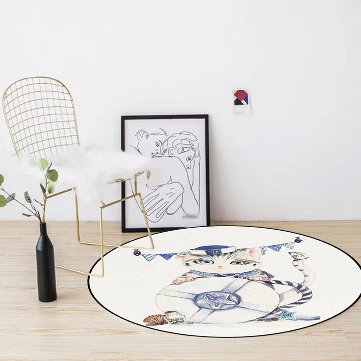 Stornfield | Cute Kids' Rug in White Polyester with Owl, Rabbit, Sloth Animal Pattern, Non-Slip Washable Rug for Children's Bedroom