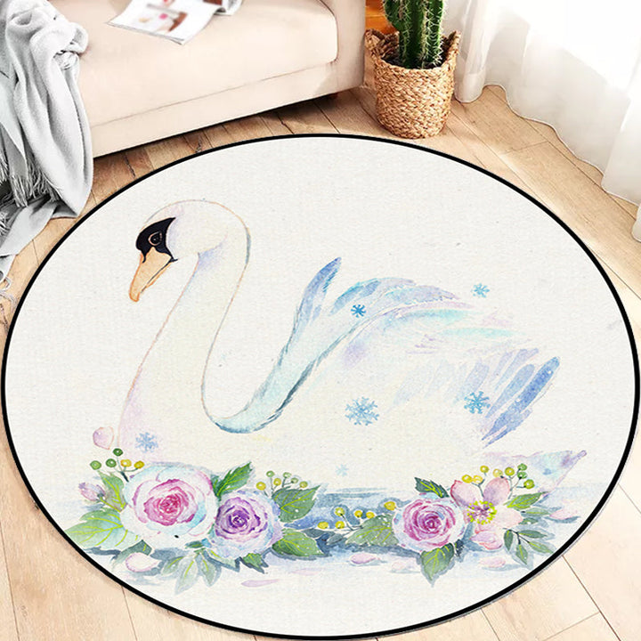 Stornfield | Cute Kids' Rug in White Polyester with Owl, Rabbit, Sloth Animal Pattern, Non-Slip Washable Rug for Children's Bedroom