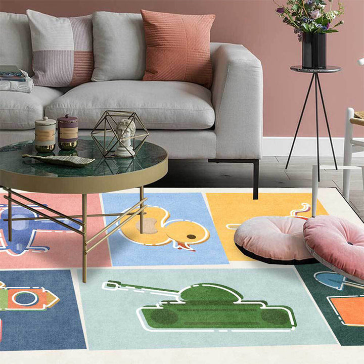 Stornfield | Unique Children's Rug Colorful Cars and Roads Duck Pattern Carpet Airplane Polyester Rug Pet-Friendly Rug for Kids' Bedroom