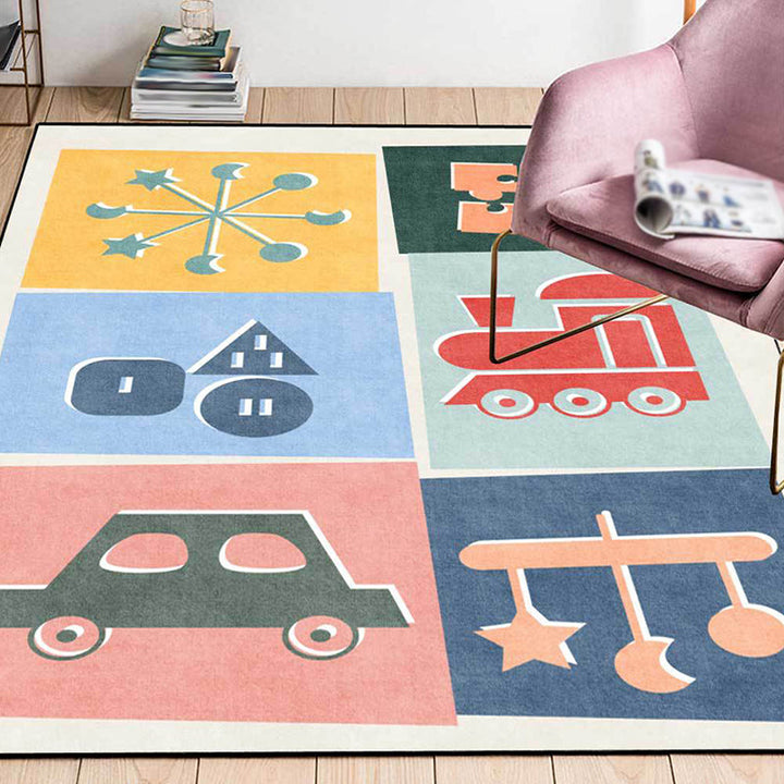Stornfield | Unique Children's Rug Colorful Cars and Roads Duck Pattern Carpet Airplane Polyester Rug Pet-Friendly Rug for Kids' Bedroom